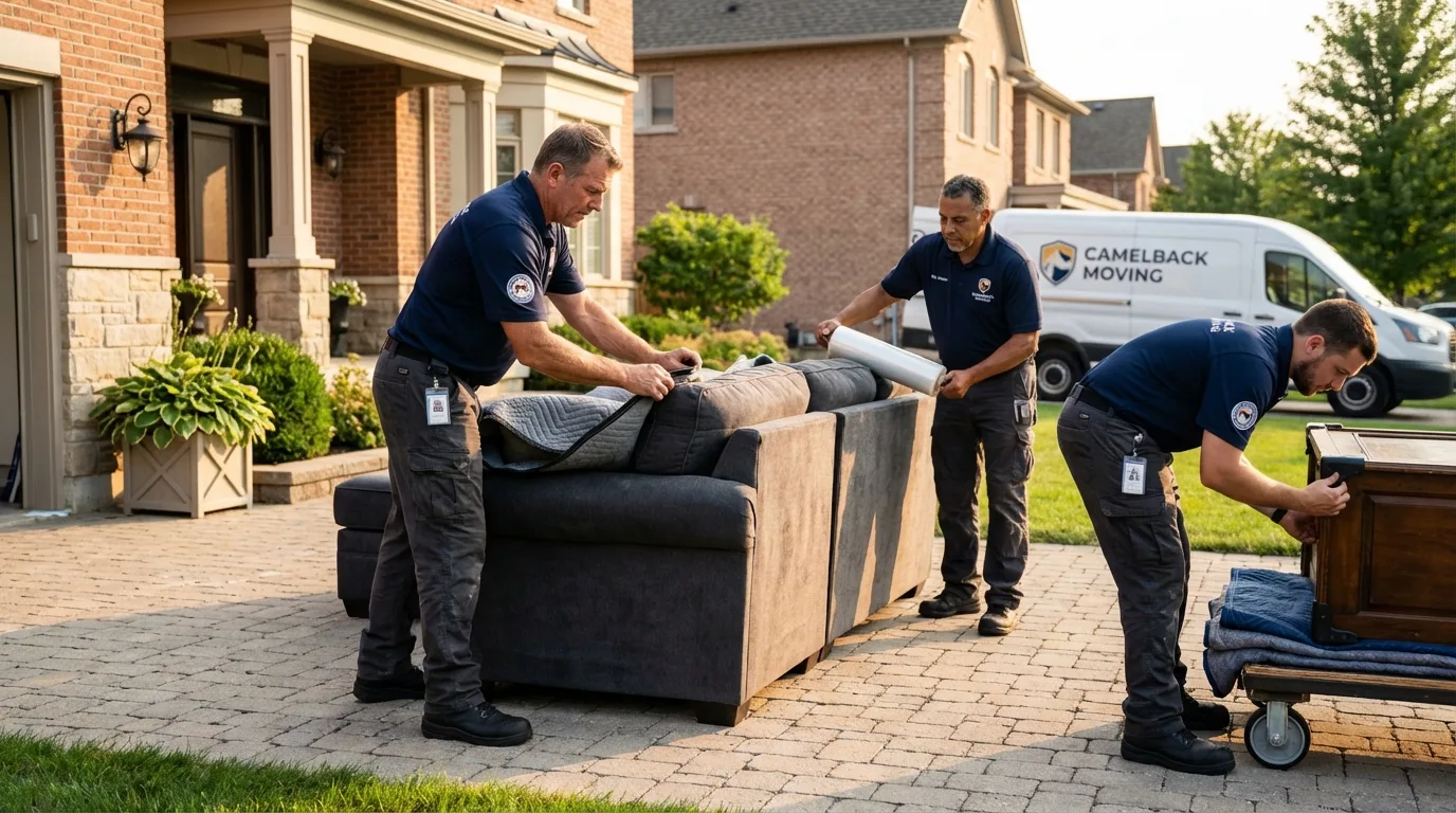 Large estate moving crew wrapping furniture in Devon, PA