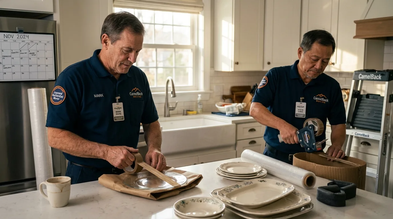 Professional crew packing kitchen dishware in Devon, PA